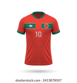 3d realistic soccer jersey Morocco national team, shirt template for football kit 2024