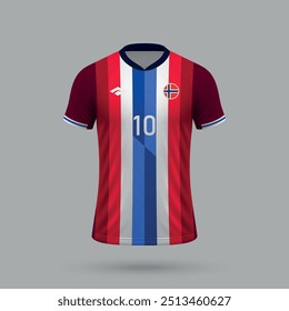 3D realistisches Fußball-Trikot Norwegen Nationalmannschaft, Hemd Vorlage für Fußball-Kit 2024