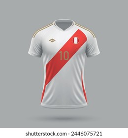 Camiseta de fútbol realista 3d de la selección de Perú, Plantilla de camiseta para el kit de fútbol 2024