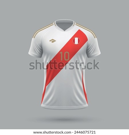 3d realistic soccer jersey Peru national team, shirt template for football kit 2024