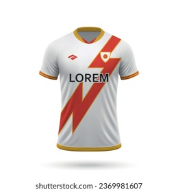 3d realistic soccer jersey in Rayo Vallecano style, shirt template for football kit 2023
