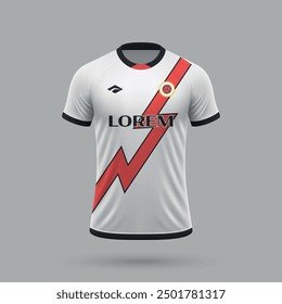 3d realistic soccer jersey in Rayo Vallecano style, football shirt template 2024