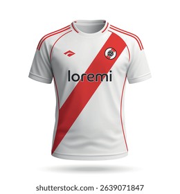 3d realistic soccer jersey in River Plate style, football club shirt template 2025