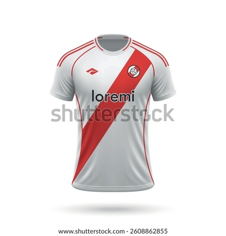 3d realistic soccer jersey in River Plate style, football club shirt template 2025