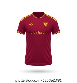 3d realistic soccer jersey in Roma style, shirt template for football kit 2023