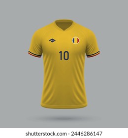 3d realistic soccer jersey Romania national team, shirt template for football kit 2024