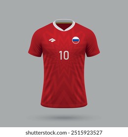 3D realistisches Fußballtrikot Russland Nationalmannschaft, Shirt Vorlage für Fußball-Kit 2024