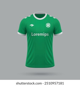 3d realistic soccer jersey in Saint-Etienne style, football shirt template 2024