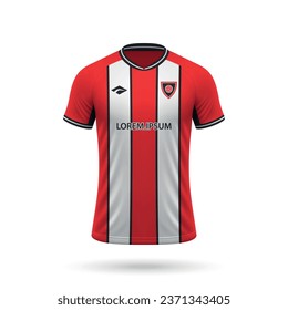 3d realistic soccer jersey in Sheffield United style, shirt template for football kit 2023