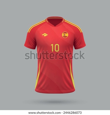 3d realistic soccer jersey Spain national team, shirt template for football kit 2024