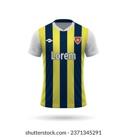 3d realistic soccer jersey in Fenerbahçe style, shirt template for football kit 2023