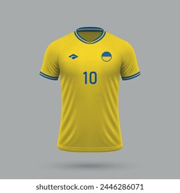 3d realistic soccer jersey Ukraine national team, shirt template for football kit 2024