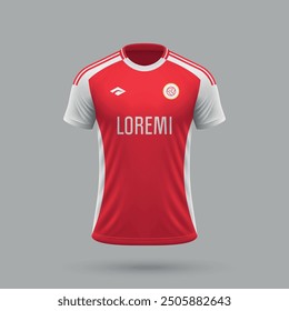 3d realistic soccer jersey in Union Berlin style, football shirt template 2024