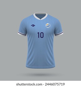 3d realistic soccer jersey Uruguay national team, shirt template for football kit 2024