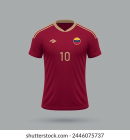 3d realistic soccer jersey Venezuela national team, shirt template for football kit 2024