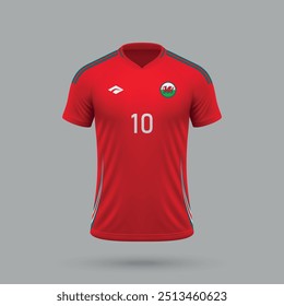 Camiseta de fútbol realista en 3D del equipo nacional de Gales, Plantilla de la camiseta para la equipación de fútbol 2024