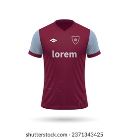 3d realistic soccer jersey in West Ham style, shirt template for football kit 2023