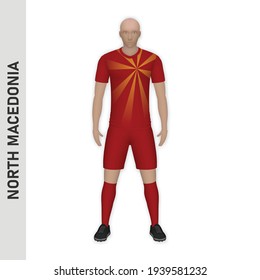 3D realistic soccer player mockup. North Macedonia Football Team Kit template design