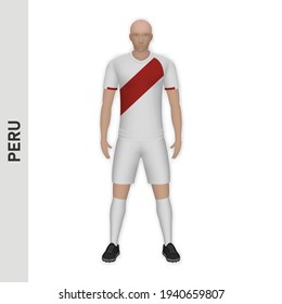 3D realistic soccer player mockup. Peru Football Team Kit template design