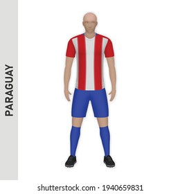 3D-realistischer Fußballspieler mockup. Design des Paraguay Football Team Kits
