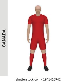 3D realistic soccer player mockup. Canada Football Team Kit template design