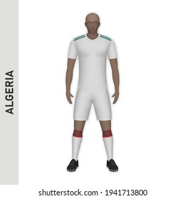 3D realistic soccer player mockup. Algeria Football Team Kit template design