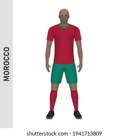 3D realistic soccer player mockup. Morocco Football Team Kit template design