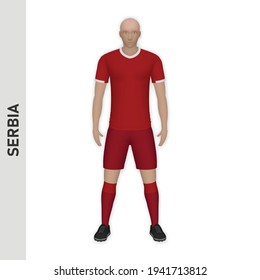 Mofa de jugador de fútbol 3D realista. Diseño de plantilla de equipo de fútbol de Serbia