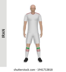 3D realistic soccer player mockup. Iran Football Team Kit template design