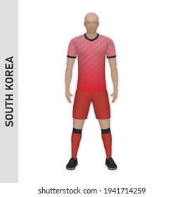 3D realistic soccer player mockup. Southn Korea Football Team Kit template design