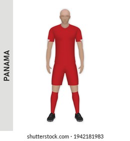3D realistic soccer player mockup. Panama Football Team Kit template design
