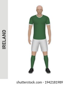 3D realistic soccer player mockup. Ireland Football Team Kit template design