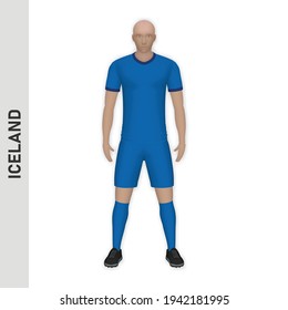 3D realistic soccer player mockup.  Iceland Football Team Kit template design