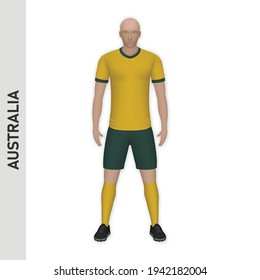 3D realistic soccer player mockup. Australia Football Team Kit template design