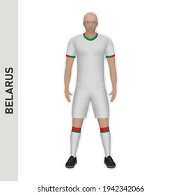 3D realistic soccer player mockup. Belarus Football Team Kit template design