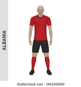 3D realistic soccer player mockup. Albania Football Team Kit template design