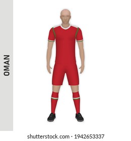 3D realistic soccer player mockup. Oman Football Team Kit template design