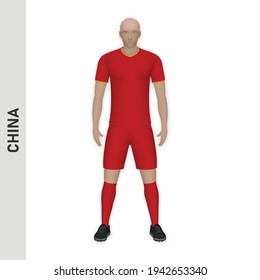 3D realistic soccer player mockup. China Football Team Kit template design