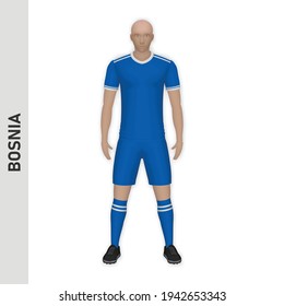 3D realistic soccer player mockup. Bosnia Football Team Kit template design