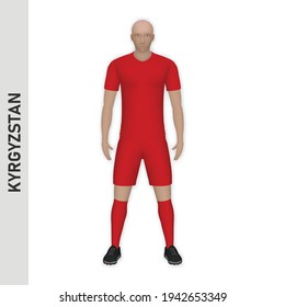 3D realistic soccer player mockup. Kyrgyzstan Football Team Kit template design