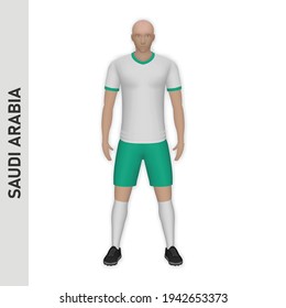 3D realistic soccer player mockup. Saudi Arabia Football Team Kit template design