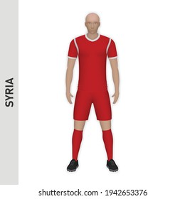 3D realistic soccer player mockup. Syria Football Team Kit template design