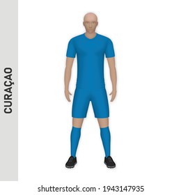 3D realistic soccer player mockup. Curacao Football Team Kit template design