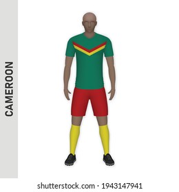 3D realistic soccer player mockup. Cameroon Football Team Kit template design