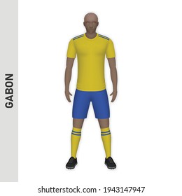 3D realistic soccer player mockup. Gabon Football Team Kit template design