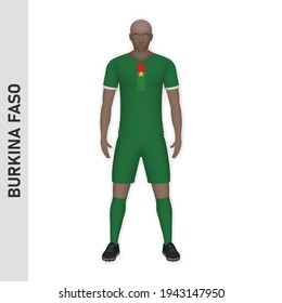 3D realistic soccer player mockup. Burkina Faso Football Team Kit template design