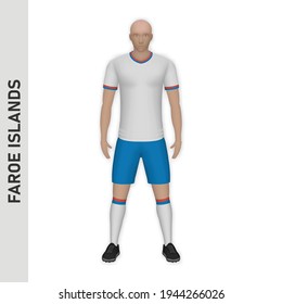 3D realistic soccer player mockup. Faroe Islands Football Team Kit template design
