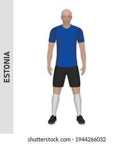 3D realistic soccer player mockup. Estonia Football Team Kit template design