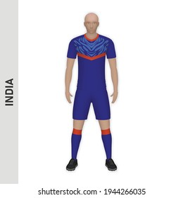 Mofa de jugador de fútbol 3D realista. Diseño de la plantilla Kit de equipos de fútbol de India