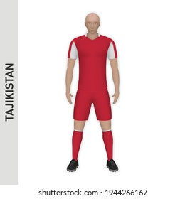 3D realistic soccer player mockup. Tajikistan Football Team Kit template design